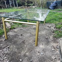 Glass Beveled Coffee Table With Gold Metal Legs