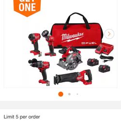 M18 FUEL 18V Lithium-Ion Brushless Cordless Combo Kit (5-Tool) with Two 5.0 Ah Batteries, 1 Charger 1 Tool Bag 