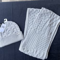 Women’s Gray Michael Kors Knit Beanie and Scarf Set