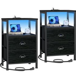 Nightstands Set of 2 End Tables Night Stands Bedside Tables Set of 2 Black Black Oak