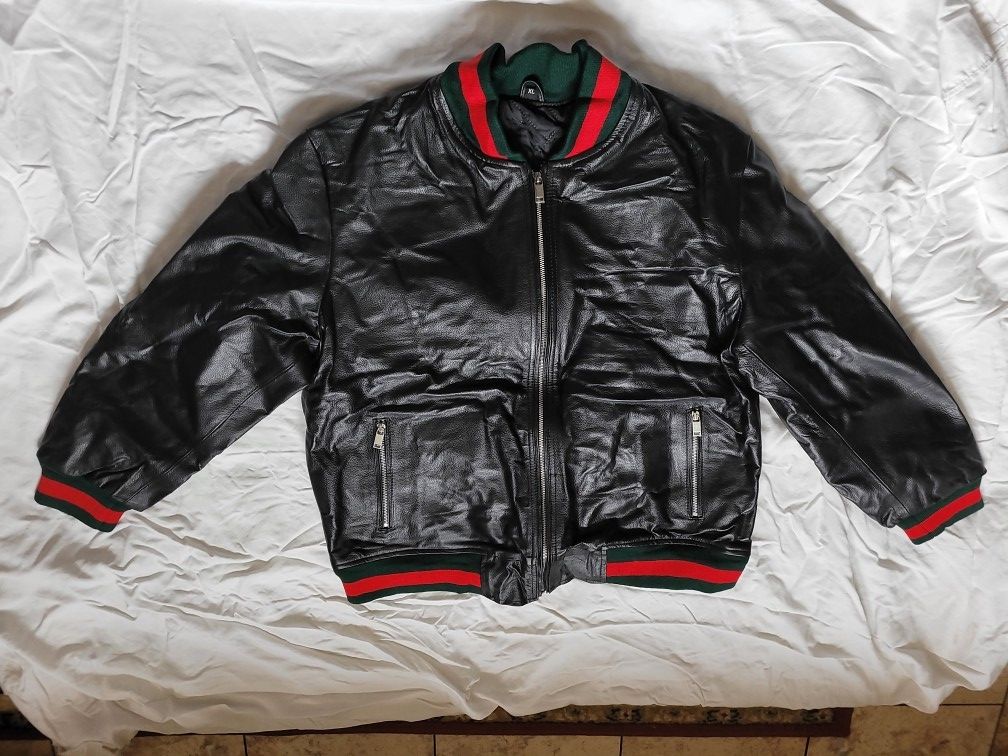 Mens XL All Leather Black Bomber Style Jacket - Hand Made In Pakistan