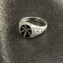 Vintage, rare ring, 925 sterling silver, inlay, black enamel. 