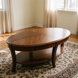 Oval Wood Coffee Table with Lower Shelf