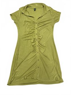 Wild Fable Lime Green Ruched Button Front Mini Dress Collared Y2K Size Large
