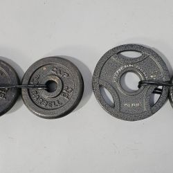Barbell Weight Plates 1" 2 x 6 lbs cast iron and Fitness Gear 2" 2 x 5 lbs. & 1 x 10 lbs. Total: 5 Pieces