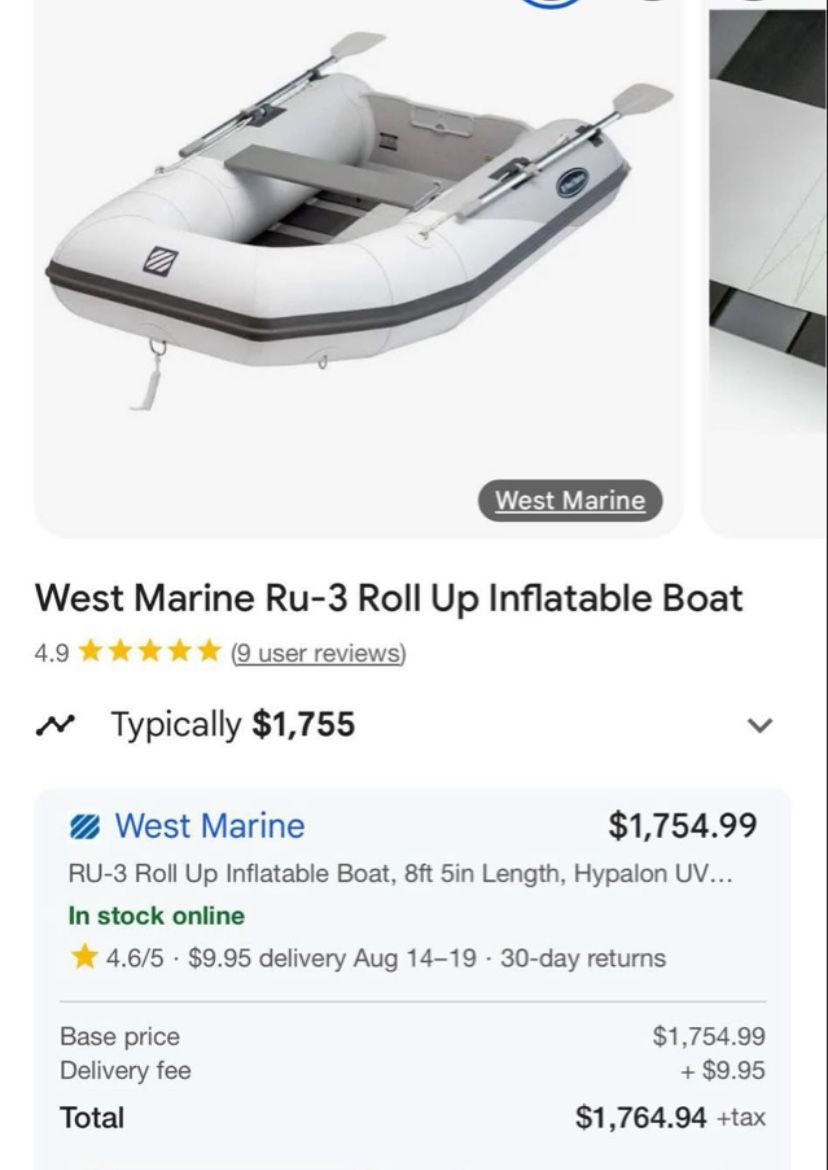 WHITE West Marine RU-3 Roll Up Inflatable Boat