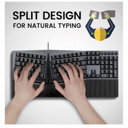 Perixx PERIBOARD-535BR Wired Ergonomic Mechanical Split Keyboard - Low-Profile Brown Tactile Switches - Programmable Feature with Macro Keys - Compati