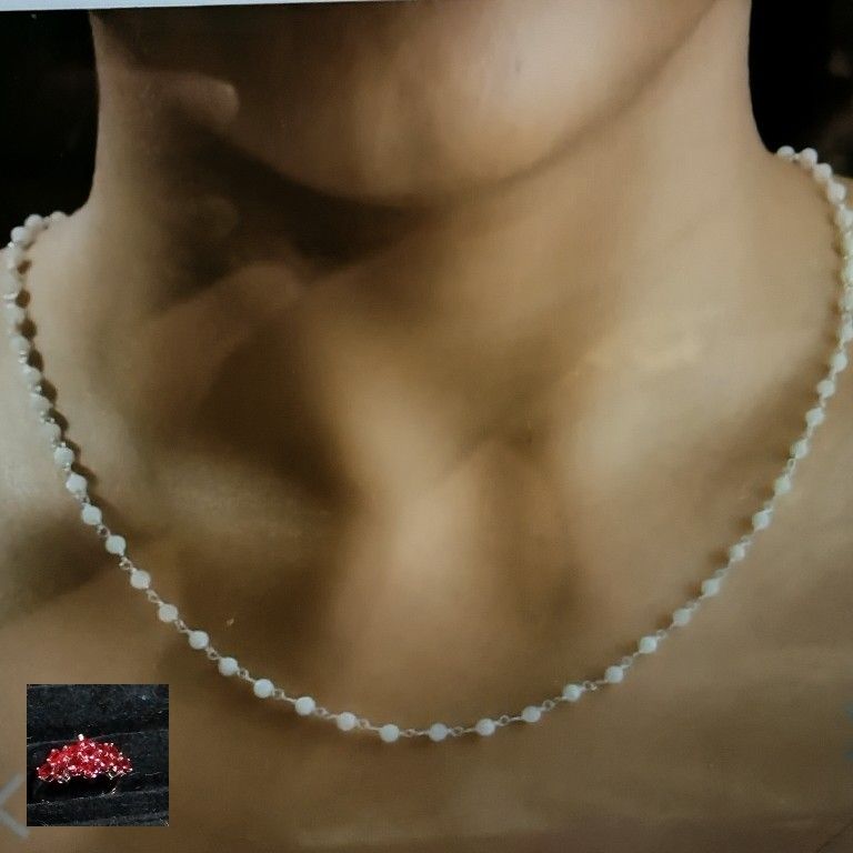 ROMANTIC TREASURE OF RAINBOW MOONSTONE BEADED STERLING NECKLACE. 20" LONG. (NC- 647-832)