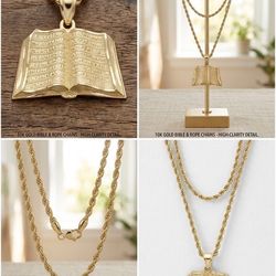 Solid 10K Gold Bundle - (2) Diamond-Cut Rope Chains & 3D Bible Pendant - 9.0g Total