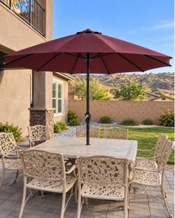 Cast Aluminum Patio Dining Set with Umbrella