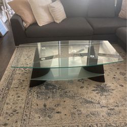 MCM Mid century Modern Glass + Wood Coffee Table 