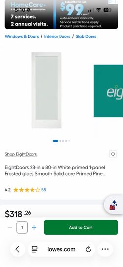 “28 x 80” White Primed Frosted Glass Interior Door