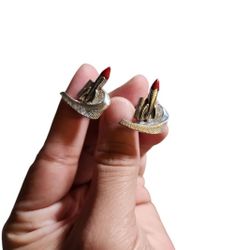 Vintage Silver Toned Red Tip Rocket Cuff Links