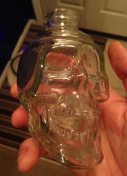 Vintage skull glass decanter.....Halloween decor.... horror
