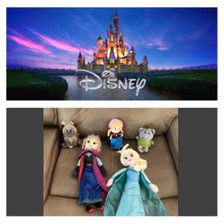 2 Large plush dolls of the characters from the Disney movie Frozen, Princess Anna & Queen Elsa + 3 