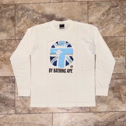 Vintage BAPE Union Jack Ape Head Long Sleeve T-Shirt White Blue Size Large