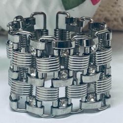 Silver Art Deco Crystal Wide Panther Link Bracelet