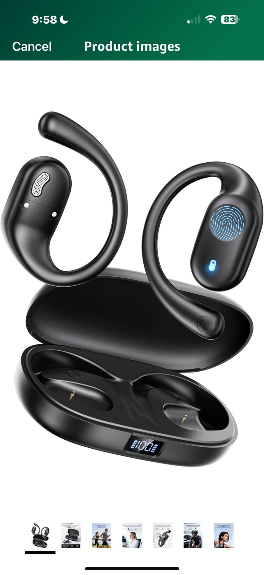 Open Ear Headphones Wireless Bluetooth - 5.3 Bluetooth Earbuds with LED Digital Display, IP54 Waterproof, 36H Playtime, Lightweight Comfort Wireless E