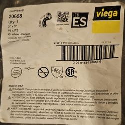 Sell TODAY  $75 🧰 Viega Copper ProPress Fitting – 3”  90 elbow  Make A Offer