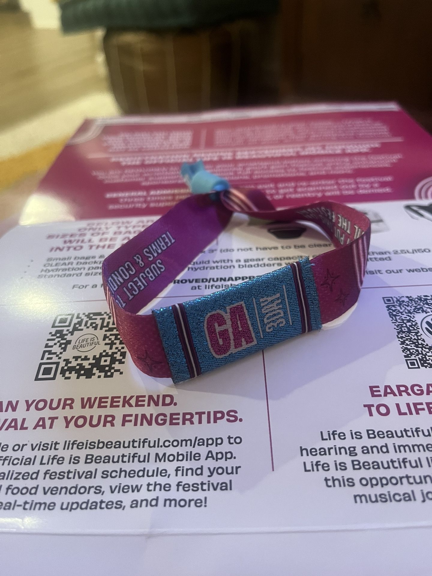 Life Is Beautiful 3 Day GA Wristband