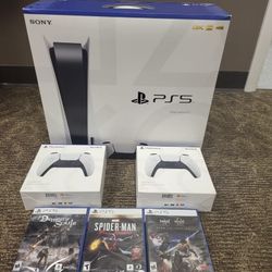 Sony PlayStation 5 PS5 Console Disc Version 3 Games + 2 Controller Bundle. 