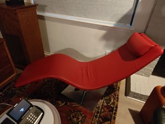 Red Leather Wave Chaise Lounge Chair