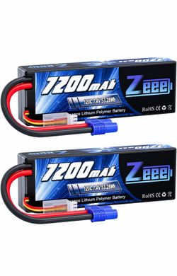 Zeee 2S Lipo Battery 7200mAh 7.4V 120C Estuche rígido Batería RC con conector EC3 para coche RC, camión, camión Truggy Buggy Tank modelos de carreras 
