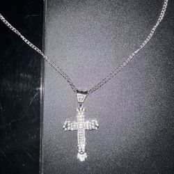 Silver tone Cross/crystals-$10