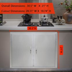 BBQ Access Door Grill Door Double Door Brushed Stainless Steel Outdoor Kitchen Doors - 30.5 x 21 Inch