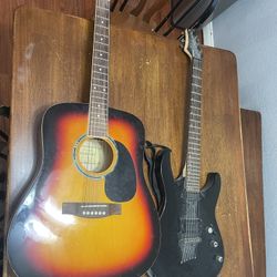 Electric Guitar With Amp And Acoustic Guitar