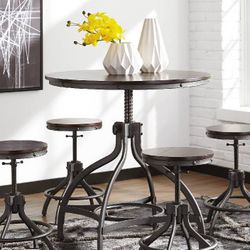 Brown Counter Height Dining Table and 3 Bar Stools