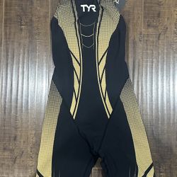 TYR Women's Black Gold AP12 Open Back Swim Suit Triathlon