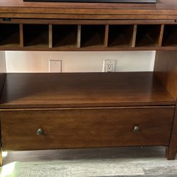 Cherry Wood Fold-Out Table w/Storage