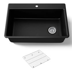 Kohler Kennon 33" Top or Undermount Single Bowl Neoroc Composite Kitchen Sink with Bottom Sink Rack