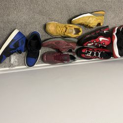 Men..size 9.(the red & Black Jordan’s 11s Sold) R&B Pittman9.5 $100.00) New Balances Burgundy, $75 And Gold ones are  $75.. Both size 9 for $140.00.. 