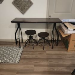 Brown Bar Table & Two Bar Stools 