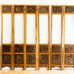 Antique Chinese Open Work Rosewood Carved Screen Circa 1900 Set of 6 Panels