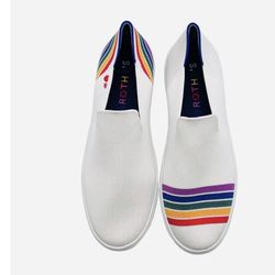 Rothy's Slip on The Sneaker White Rainbow SF Pride Limited Edition Size 8.5. NIB