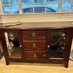Wood Dining Buffet / Credenza With Glass Shelves  