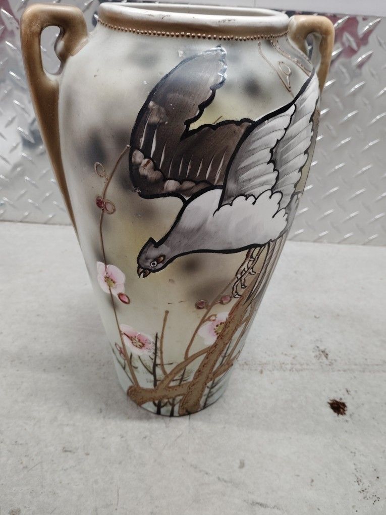 18" Royal Nippon Morimura Hand Painted Vase Birds Blossoms Moriage JapanRoyal Nippon / Morimura Brothers hand-painted vase,