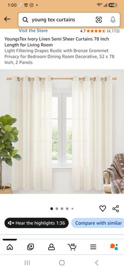 YoungsTex Ivory Linen Semi Sheer Curtains 78 Inch Length for Living Room
Light Filtering Drapes Rustic with Bronze Grommet Privacy for Bedroom Dining