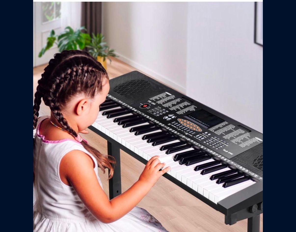 61 Key Portable Electric Keyboard Piano with Built In Speakers LED Screen Headphones Microphone Piano Stand Music Sheet Stand and Stool