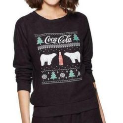 Coca Cola Polar Bear Green Tree Black Sweatshirt