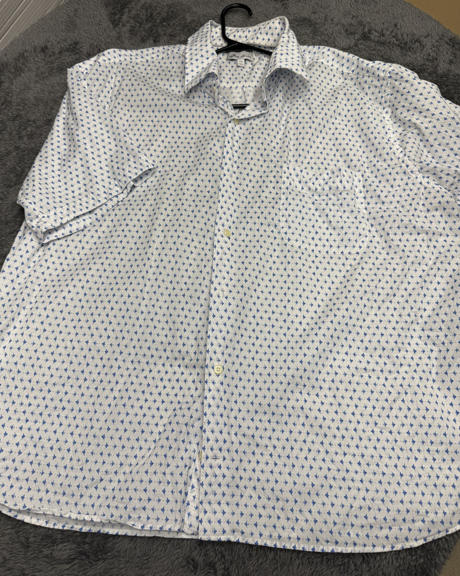Peter Millar Men’s XL Short Sleeve Button Up Dress Shirt with Fish Design.