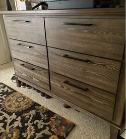 Rustic Modern Bedroom Set - Dresser, Nightstand, and Tufted Headboard
