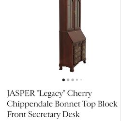 Antique Jasper Company "Legacy" Cherry Chippendale Bonnet Top Secretary Desk