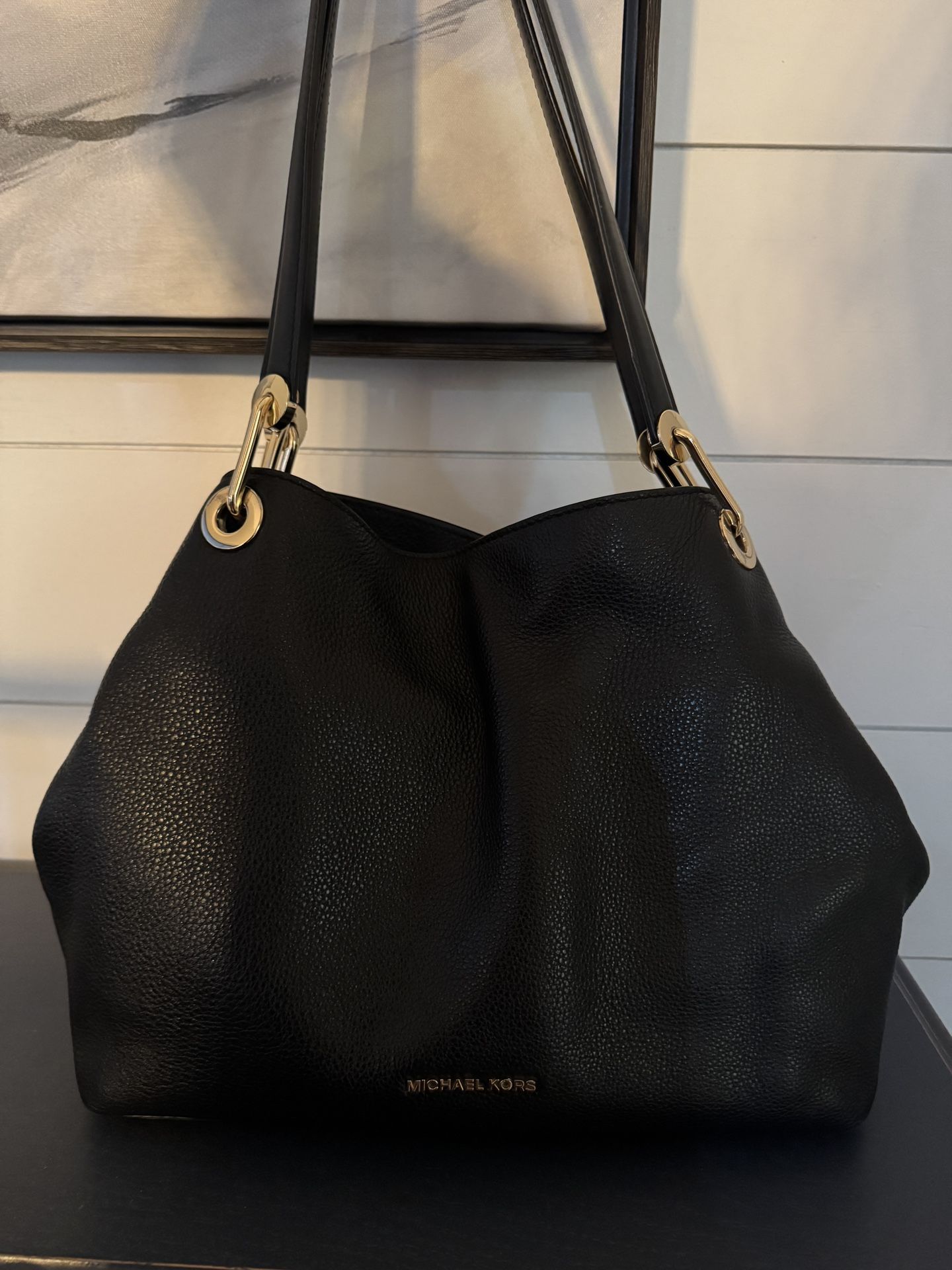 Authentic Large Michael Kors Pebbled Black Leather Handbag