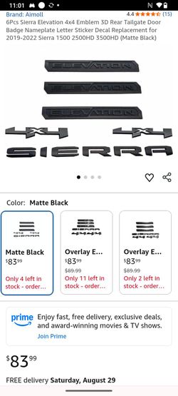 GMC Sierra Elevation 4x4 Emblem Badge Set Matte Black