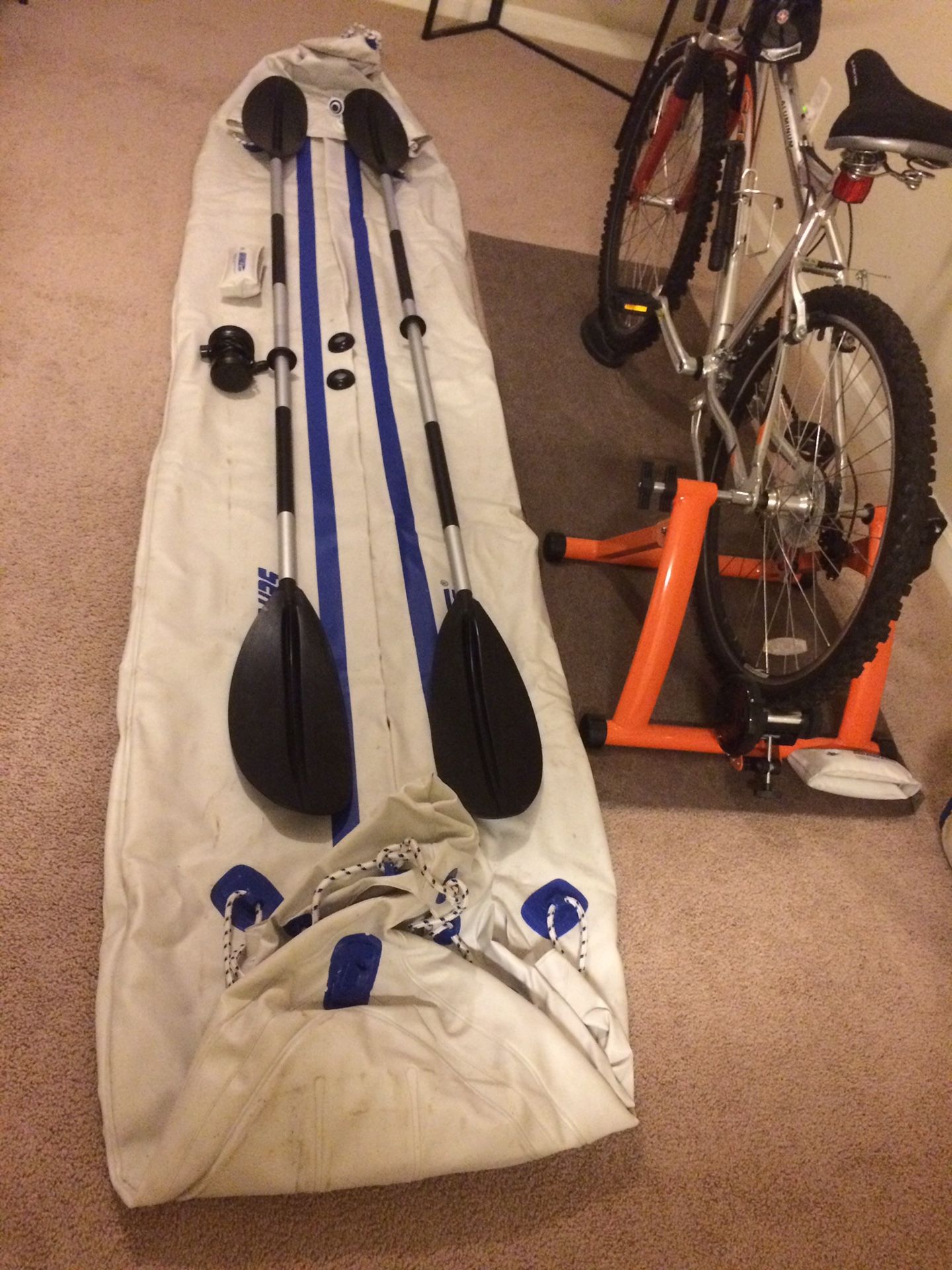 Sea Eagle 12 ft 2 seater kayak SE370. Quickly inflates for emergency use.