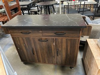 Newly Assembled Kitchen Island with Trash Can Storage, Rolling Kitchen Cart on Wheels with Drop Leaf